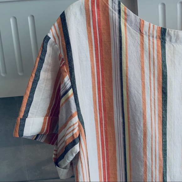 A NEW DAY LINEN STRIPED TUNIC TOP SUMMER STRIPED CROPPED TOP - Picture 10 of 13